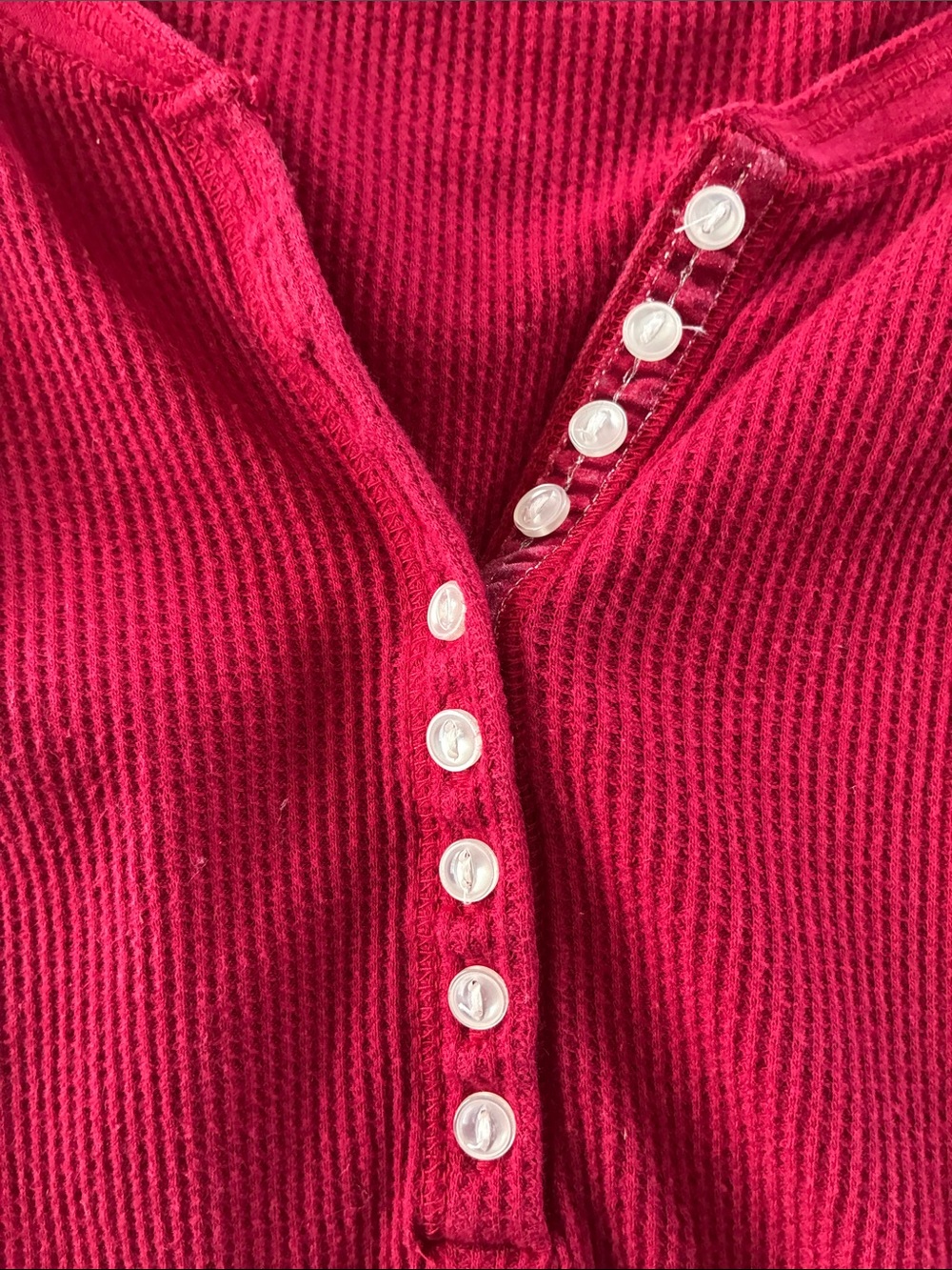 Aeropostale Women's Deep Red Ribbed Henley Long Sleeve Top Size XS - Picture 6 of 6